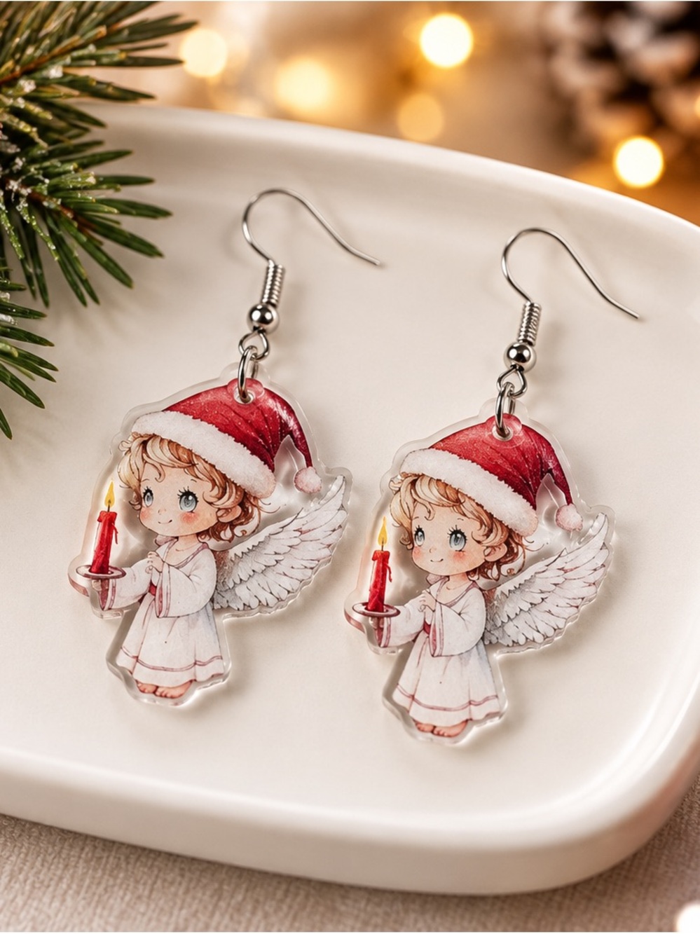 Fashion Jewelry Red and White Angel Acrylic Dangle Earrings